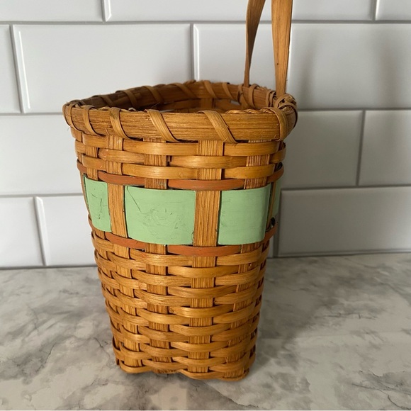 Vintage Woven Wood Basket with Handle | Rustic Farmhouse Storage Basket - Picture 8 of 12